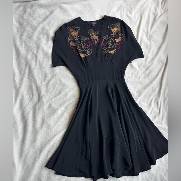 Trashy Diva Dresses & Skirts - Black Silk Dress with Gold and Red Embroidery